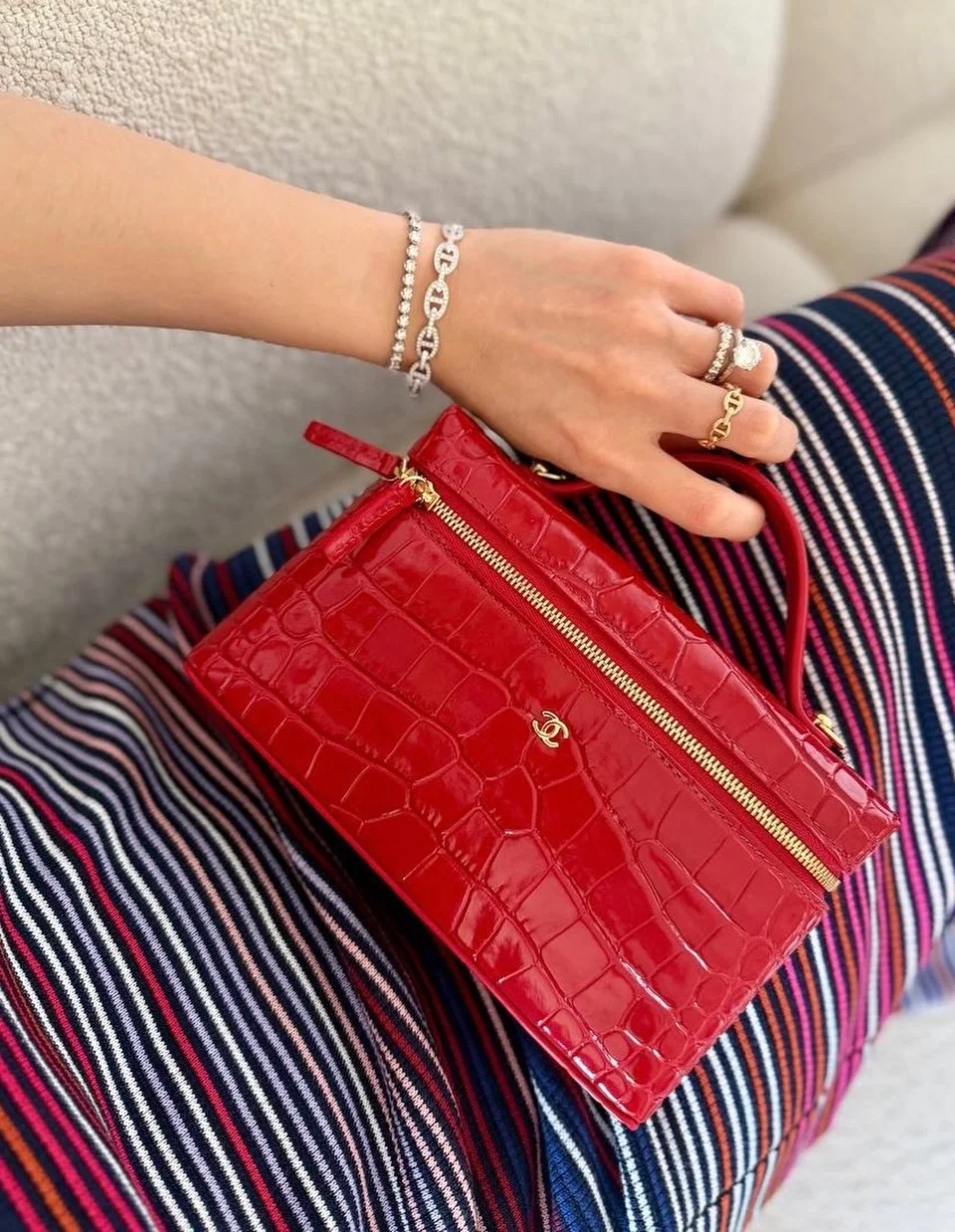 Chanel Vanity Slim Top Handle Croco Embossed Red - photo 7
